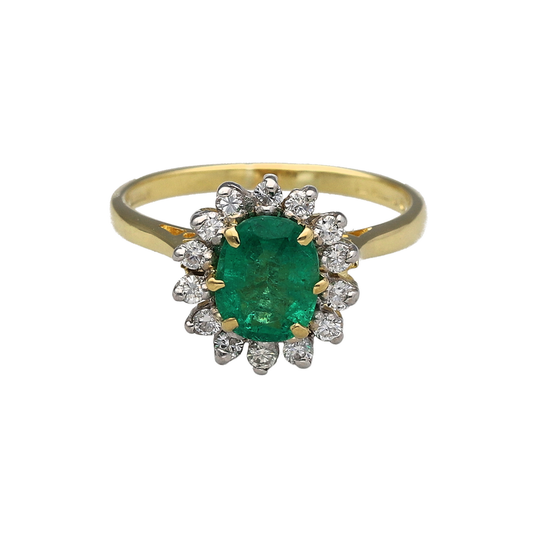 18ct Gold Diamond & Emerald Set Cluster Ring