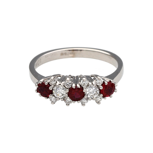 18ct White Gold Diamond & Ruby Set Cluster Ring
