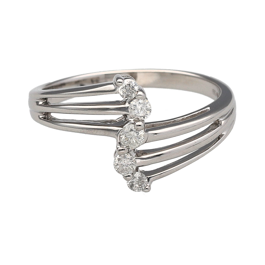 18ct White Gold & Diamond Set Split Band Curved Ring