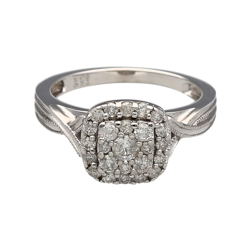 9ct White Gold & Diamond Set Halo Cluster Ring