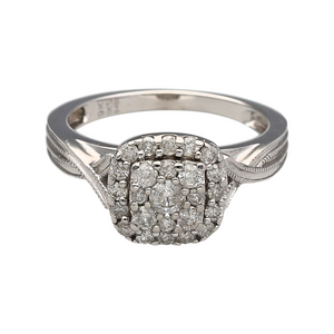 9ct White Gold & Diamond Set Halo Cluster Ring