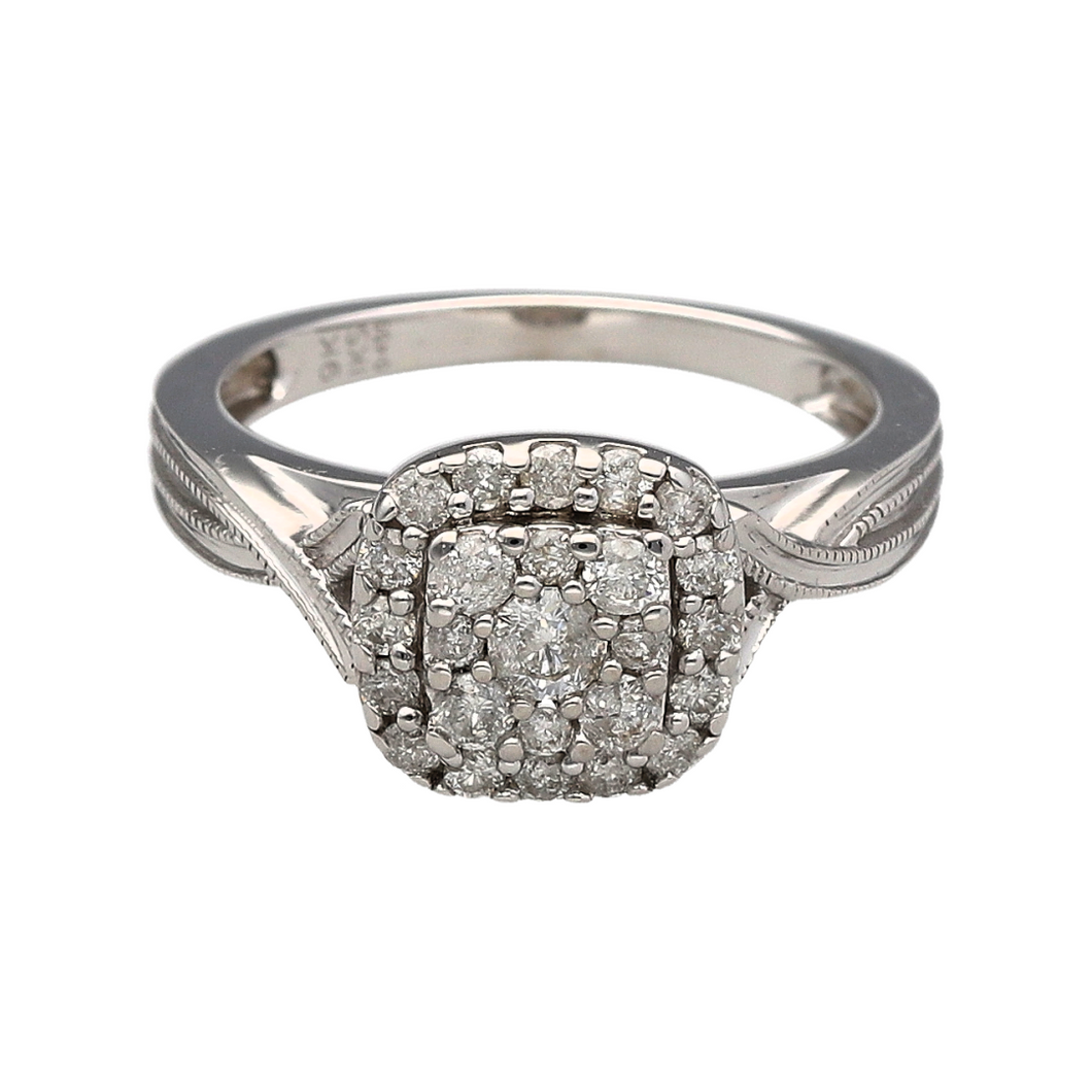 9ct White Gold & Diamond Set Halo Cluster Ring