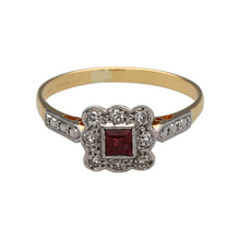 Load image into Gallery viewer, 18ct Gold &amp; Platinum Diamond &amp; Ruby Set Vintage Style Ring
