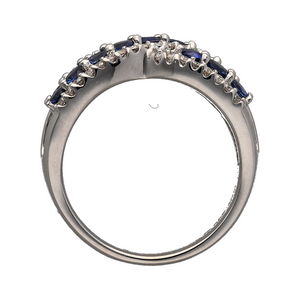 14ct White Gold Diamond & Sapphire Set Crossover Band Ring