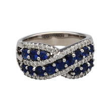 Load image into Gallery viewer, 14ct White Gold Diamond &amp; Sapphire Set Crossover Band Ring
