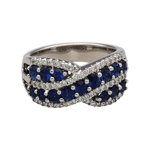 14ct White Gold Diamond & Sapphire Set Crossover Band Ring