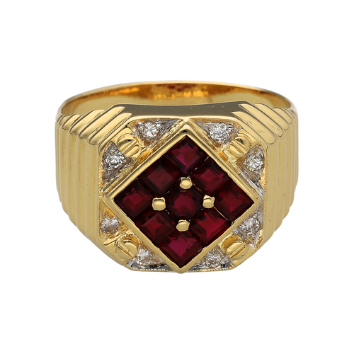 18ct Gold Diamond & Ruby Set Signet Ring