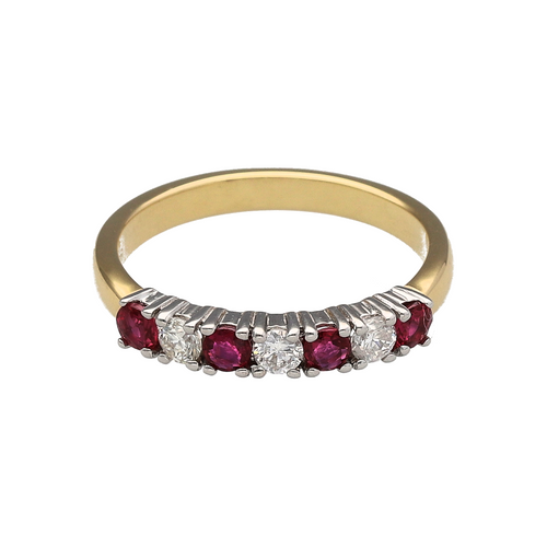 18ct Gold Diamond & Ruby Set Band Ring