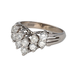 Make a bold and elegant statement with this pre-owned 900 platinum diamond double row wishbone ring—an exquisite blend of brilliance, weight, and timeless design.

Design: The ring features a distinctive wishbone shape with a 7mm wide front, set with two rows of sparkling diamonds for maximum impact and symmetry.
Material: Made from 900-grade platinum, the cool-toned, high-quality metal provides exceptional durability and a luxurious finish.
