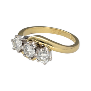 Bring graceful sparkle and symbolic elegance to your collection with this pre-owned 18ct yellow gold twist trilogy ring, featuring three brilliant diamonds in a flowing design—perfect for marking meaningful moments or adding timeless sophistication.

Design: The ring features a twist-style setting with three brilliant-cut diamonds, symbolising past, present, and future. The elegant curve of the design adds fluidity and movement to the classic trilogy arrangement.
