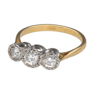 Bring timeless brilliance and symbolic beauty to your collection with this pre-owned 18ct yellow gold trilogy ring, featuring three dazzling diamonds—perfect for celebrating life’s meaningful moments with lasting elegance.

Design: The ring showcases a classic trilogy arrangement with three brilliant-cut diamonds, representing the past, present, and future. With a total diamond content of approximately 0.67ct to 0.78ct, this ring offers exceptional sparkle and presence.
