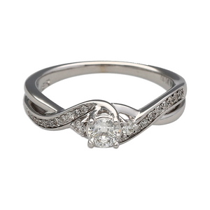 18ct White Gold & Diamond Set Twist Solitaire Ring