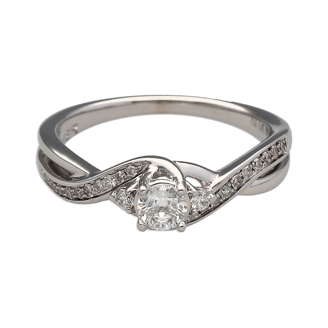 18ct White Gold & Diamond Set Twist Solitaire Ring