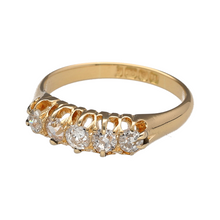 Load image into Gallery viewer, Add vintage sparkle and timeless elegance to your collection with this pre-owned 18ct yellow gold five stone diamond ring—perfect for marking special moments with classic brilliance.

Design: The ring features five brilliant-cut diamonds with a total approximate diamond weight of 0.60ct, arranged in a traditional five stone setting for balanced sparkle and refined style.

