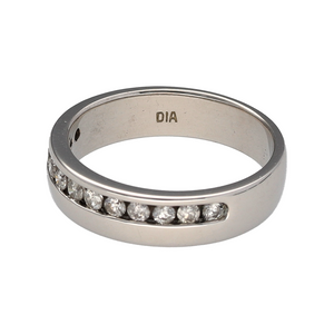 Add refined sparkle and timeless elegance to your collection with this pre-owned 18ct white gold diamond set band ring—a classic design with luxurious detail and everyday versatility.

Design: The 4mm wide band is set with approximately 0.24ct of diamonds in total, creating a continuous line of brilliance across the front for subtle yet striking shine.
Material: Made from 18-carat white gold, the polished finish enhances the cool tone of the metal and complements the sparkle of the diamonds.
