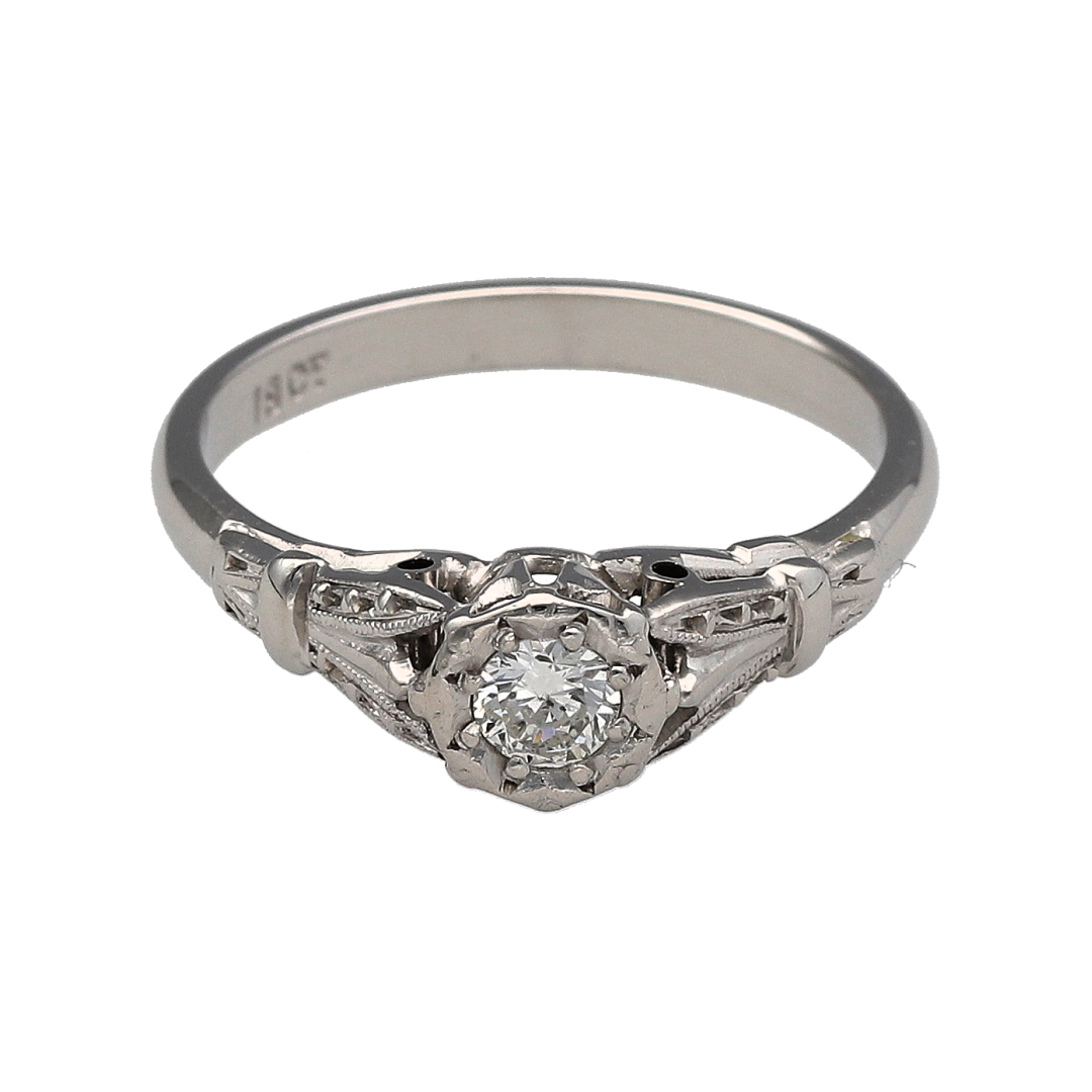 18ct White Gold & Diamond Set Vintage Solitaire Ring