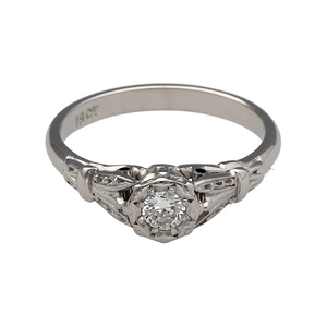 18ct White Gold & Diamond Set Vintage Solitaire Ring