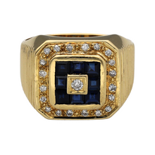 Load image into Gallery viewer, 18ct Gold Diamond &amp; Sapphire Set Halo Signet Ring
