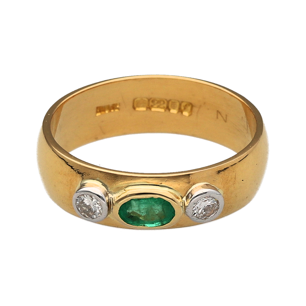22ct Gold Diamond & Emerald Set Band Ring