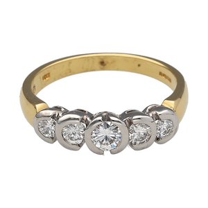 18ct Gold & Diamond Rubover Set Five Stone Ring