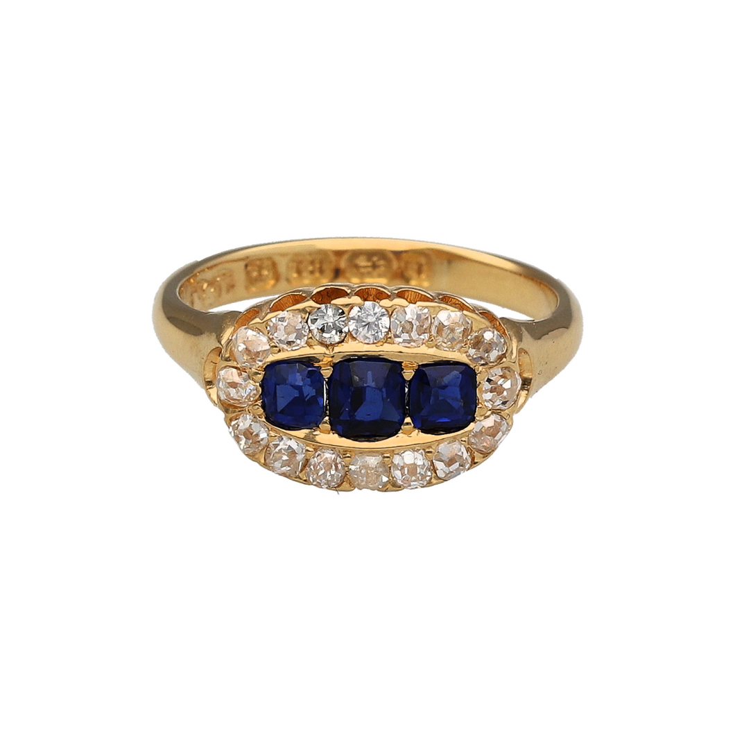 18ct Gold Diamond & Sapphire Set Vintage Ring