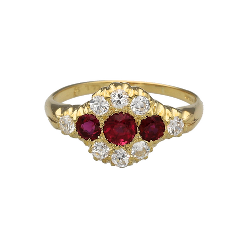 18ct Gold Diamond & Ruby Set Vintage Trilogy Ring