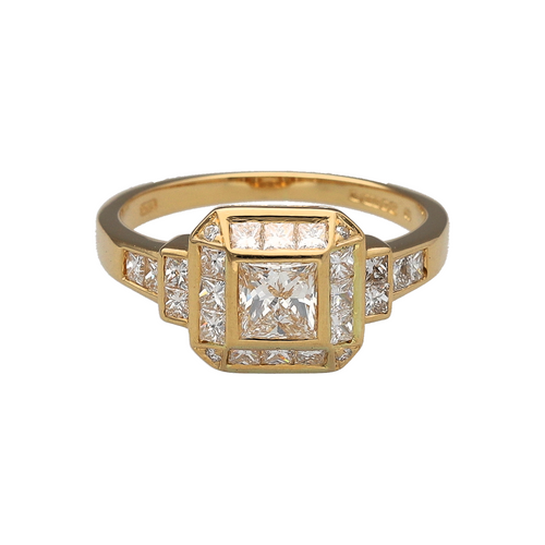 18ct Gold & Diamond Set Princess Cut Halo Ring