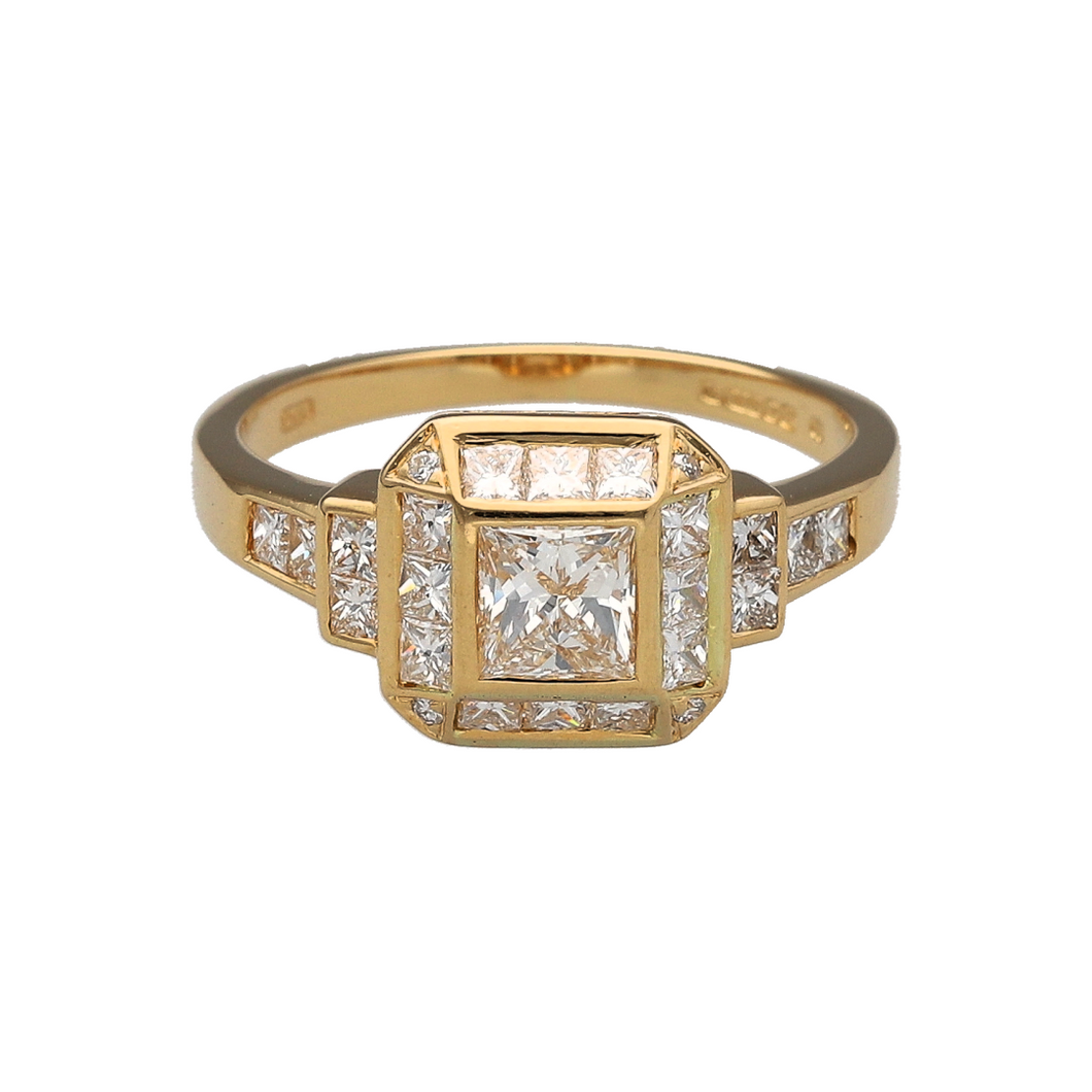 18ct Gold & Diamond Set Princess Cut Halo Ring