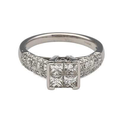 18ct White Gold & Diamond Illusion Set Princess Cut Ring