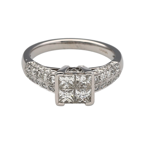 18ct White Gold & Diamond Illusion Set Princess Cut Ring