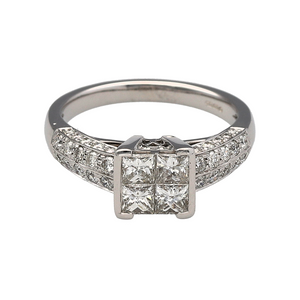 18ct White Gold & Diamond Illusion Set Princess Cut Ring