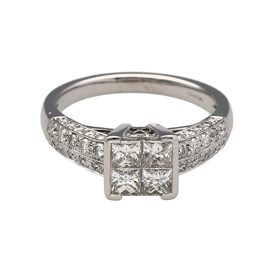 18ct White Gold & Diamond Illusion Set Princess Cut Ring