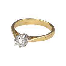 Load image into Gallery viewer, Bring timeless elegance and refined sparkle to your collection with this pre-owned 18ct yellow gold solitaire ring, featuring a brilliant-cut diamond centrepiece.

Design: The ring showcases a single round brilliant-cut diamond of approximately 0.46ct, creating a classic and sophisticated look.
Material: Made from 18-carat yellow gold, the polished finish enhances the warm tone and complements the brilliance of the diamond.
