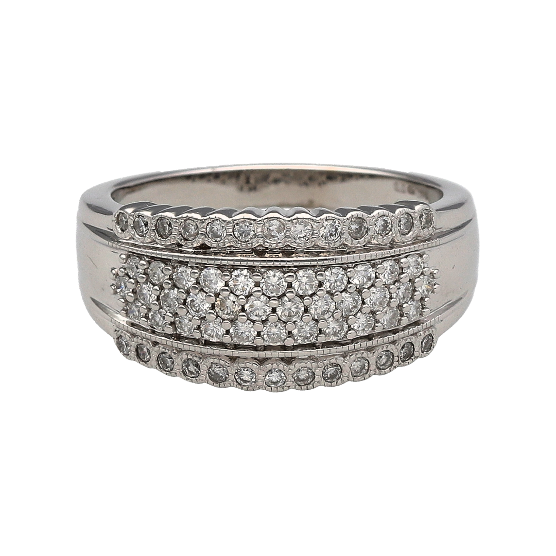 18ct White Gold & Diamond Set Wide Band Ring