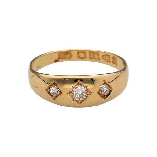 18ct Gold & Diamond Starburst Set Trilogy Vintage Band Ring