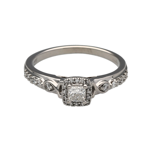 18ct White Gold & Diamond Set Princess Cut Halo Ring