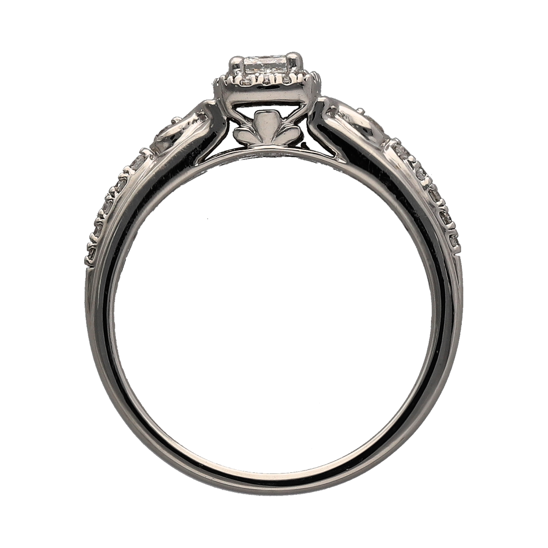 18ct White Gold & Diamond Set Princess Cut Halo Ring