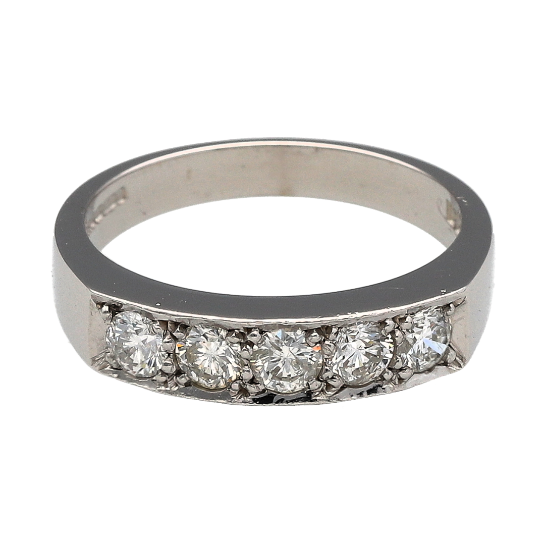 18ct White Gold & Diamond Set Five Stone Band Ring