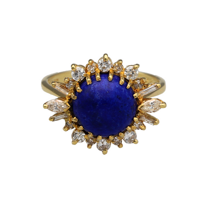 18ct Gold Diamond & Lapis Lazuli Set Cluster Ring