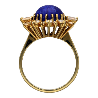 18ct Gold Diamond & Lapis Lazuli Set Cluster Ring