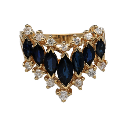 14ct Gold Diamond & Sapphire Set Wishbone Ring