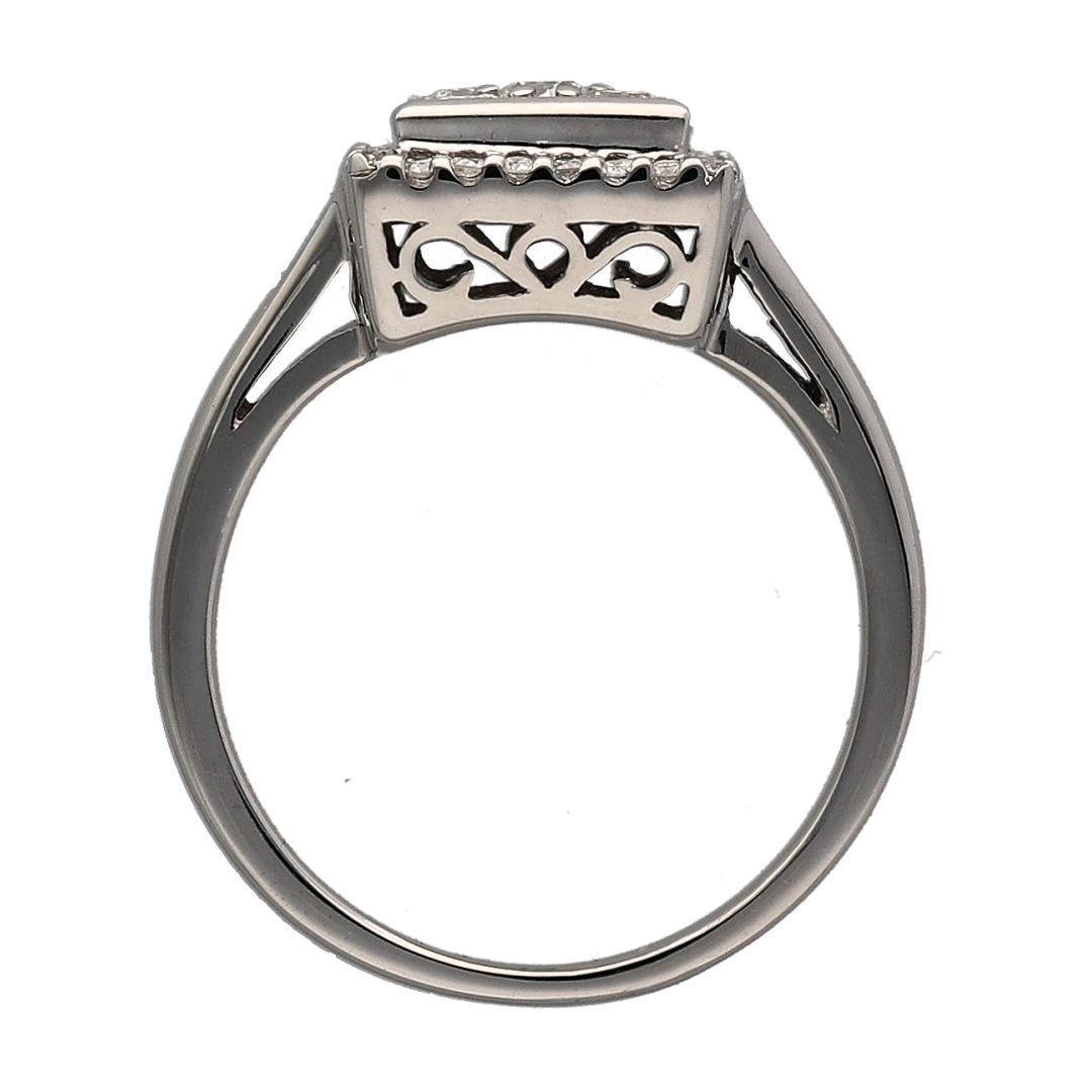 18ct White Gold & Diamond Set Square Cluster Ring