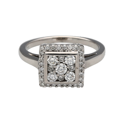 18ct White Gold & Diamond Set Square Cluster Ring