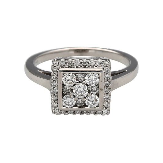 18ct White Gold & Diamond Set Square Cluster Ring
