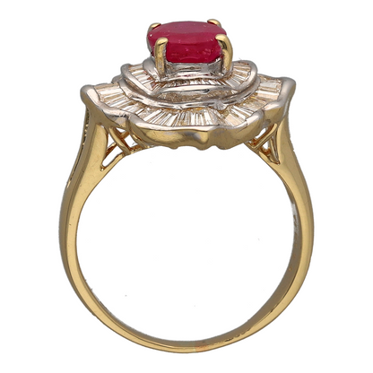18ct Gold Diamond & Ruby Set Flower Ring
