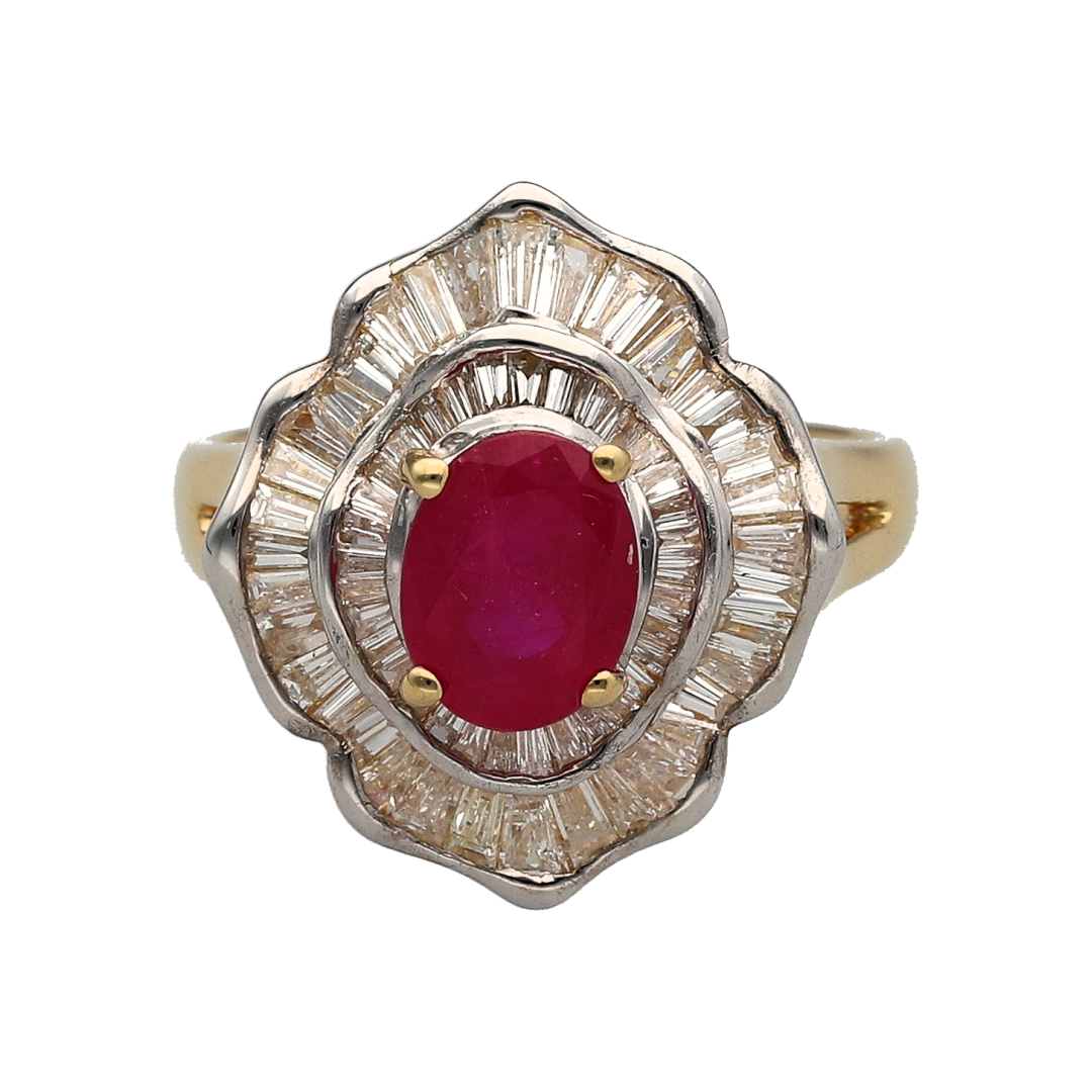 18ct Gold Diamond & Ruby Set Flower Ring