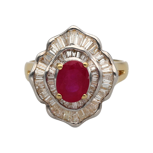18ct Gold Diamond & Ruby Set Flower Ring