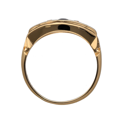 18ct Gold Diamond & Sapphire Set Vintage Edwardian Style Boat Ring