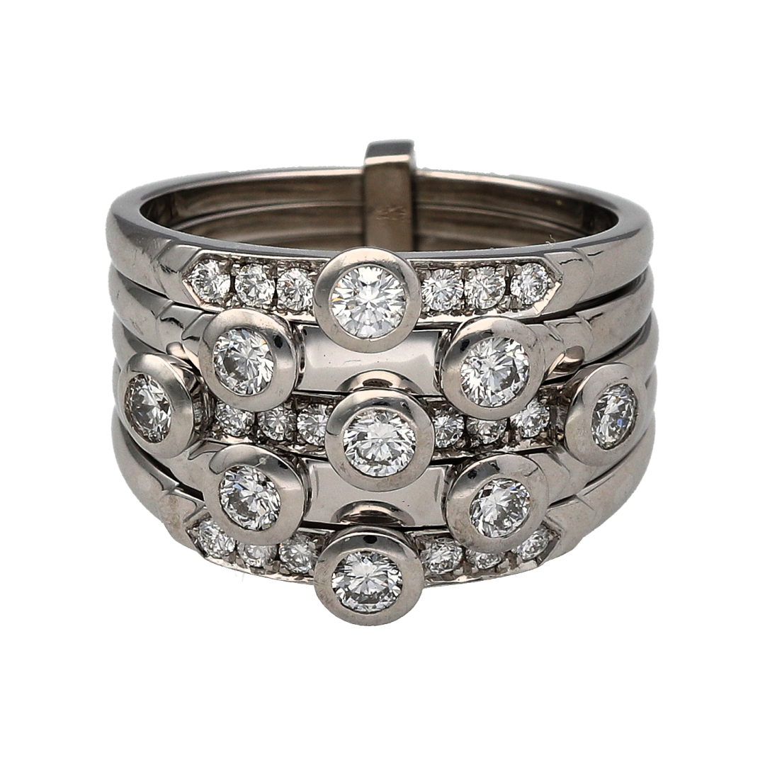 18ct White Gold & Diamond Set Five Band Bubble Ring