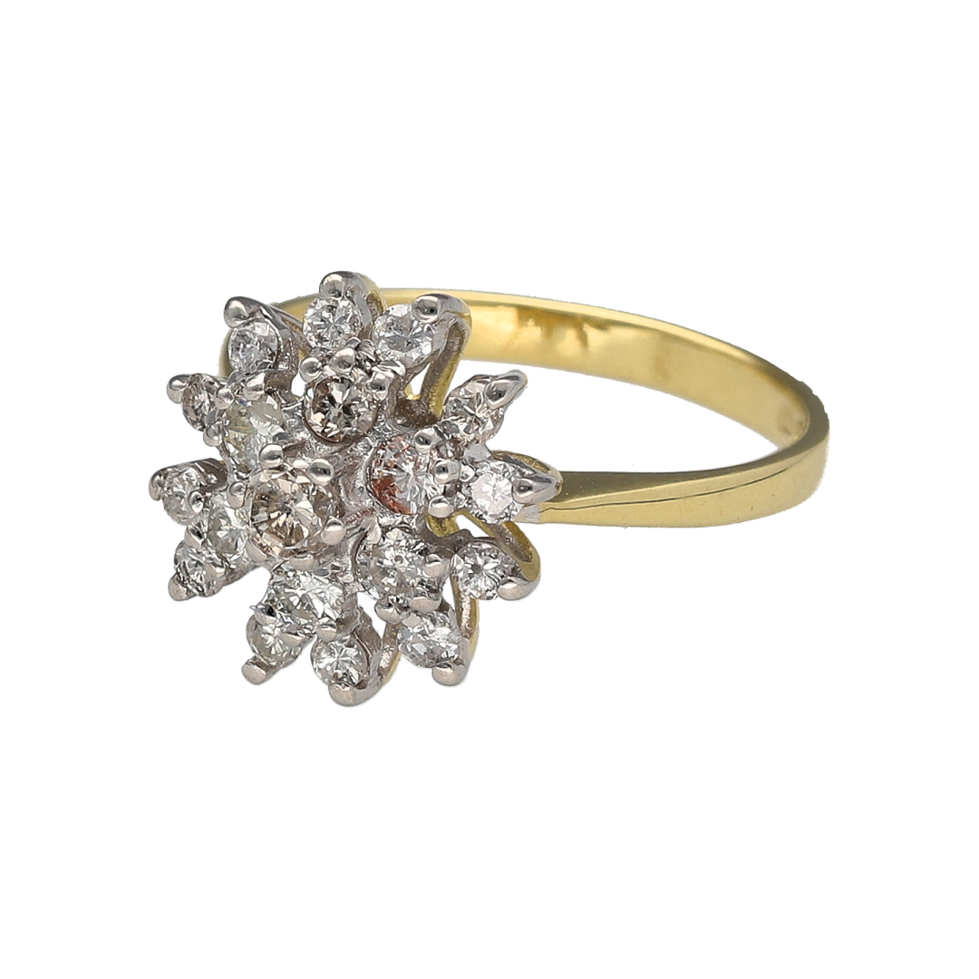 Bring radiant sparkle and timeless elegance to your collection with this pre-owned 18ct yellow gold diamond snowflake-style cluster ring—an eye-catching piece with classic charm and refined brilliance.

Design: This beautiful ring features a snowflake-inspired cluster design, with the front measuring approximately 13mm high. The arrangement of diamonds creates a bright, symmetrical display that catches the light from every angle, giving the ring a striking and elegant presence.